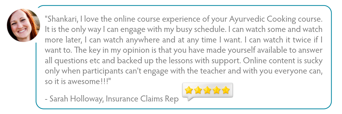 WNL Your Ayurvedic Kitchen-8-Sarah H WNL testimonial